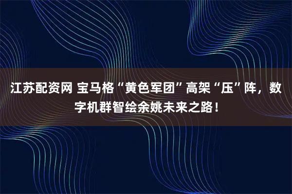 江苏配资网 宝马格“黄色军团”高架“压”阵，数字机群智绘余姚未来之路！