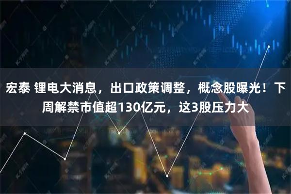 宏泰 锂电大消息，出口政策调整，概念股曝光！下周解禁市值超130亿元，这3股压力大